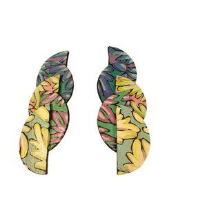 Artisan Hand Crafted Colorful Hand Painted Plastic Leaf Earrings